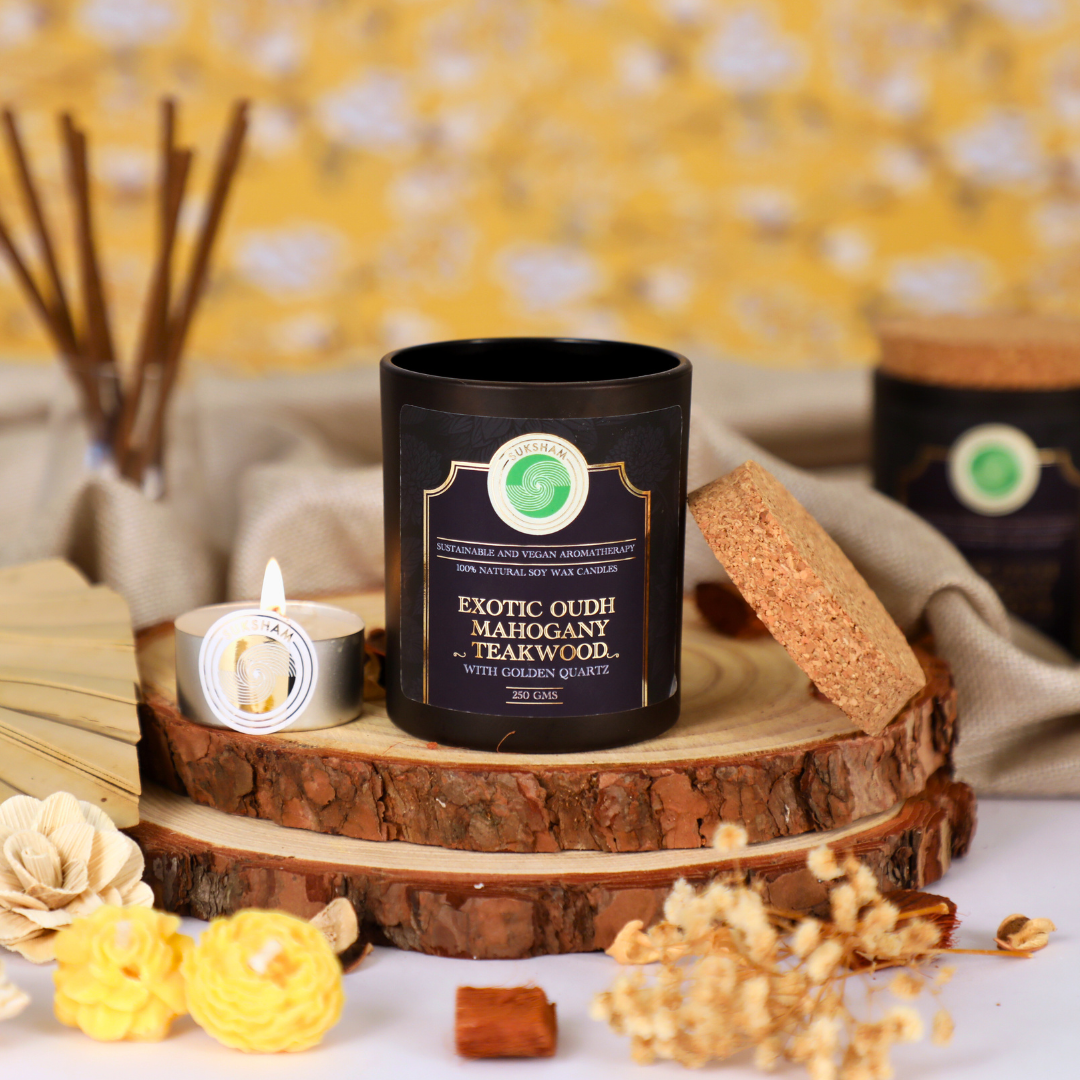 Exotic Oudh Mahogany Teakwood with Golden Quartz